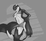  anthro armpits big_breasts bikini breasts cetacean cleavage clothed clothing female grey_background mammal marine monochrome navel open_mouth orca phinja simple_background sketch smile solo standing swimsuit teeth tongue whale 