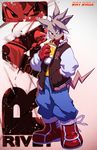  anthro clothed clothing drinking english_text food footwear fur gloves grey_fur grey_hair hair jacket male mammal pants rai_rivet rat red_eyes robaato rodent shoes solo text young 