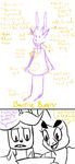  2016 alternate_species animatronic anthro avian bird bonnie_(fnaf) buckteeth chica_(fnaf) chicken clothed clothing diagram dialogue drawing duo english_text female five_nights_at_freddy&#039;s furrification inkyfrog lagomorph machine male mammal purple_eyes rabbit restricted_palette robot simple_background teeth text video_games white_background 