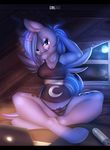  anthro armpits black_bars blue_eyes blue_hair clothed clothing dildo equine eyelashes female friendship_is_magic hair hands_behind_head hooves horn mammal my_little_pony omiart princess_luna_(mlp) sex_toy sitting solo thong wide_hips winged_unicorn wings 