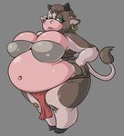  2017 anthro belly big_belly big_breasts bovine breasts calamity_(liarborn) cattle cleavage clothed clothing ear_piercing female horn huge_breasts liarborn mammal navel overweight piercing skimpy solo 