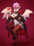  anthro bat big_breasts breasts cleavage clothed clothing combatraccoon ear_piercing eyebrows eyelashes eyeshadow female hair hand_on_hip makeup mammal midriff piercing pink_hair pink_nose skimpy solo vampire wings 