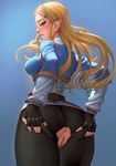  anus ass blonde_hair blue_eyes braid censored commentary fingerless_gloves from_behind gloves hair_ornament hairclip lasterk long_hair long_sleeves looking_back mosaic_censoring pointy_ears princess_zelda pussy revision single_braid sky solo spread_ass the_legend_of_zelda the_legend_of_zelda:_breath_of_the_wild torn_clothes 