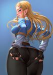 ass blonde_hair blue_eyes braid fingerless_gloves from_behind gloves hair_ornament hairclip lasterk long_hair long_sleeves looking_back pointy_ears princess_zelda revision single_braid sky solo spread_ass the_legend_of_zelda the_legend_of_zelda:_breath_of_the_wild 