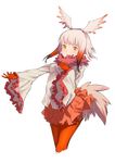  bad_id bad_nicoseiga_id bangs blunt_bangs cropped_legs fur_collar gloves head_wings japanese_crested_ibis_(kemono_friends) kemono_friends long_sleeves looking_at_viewer multicolored_hair nonokuro outstretched_arm pantyhose pleated_skirt red_gloves red_hair red_legwear shirt skirt smile solo tail transparent_background two-tone_hair white_hair white_shirt yellow_eyes 