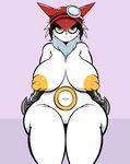  anthro big_breasts breasts female fur gatchmon hair looking_at_viewer nipples pussy quin-nsfw simple_background sitting wide_hips 