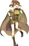  bare_shoulders belt blush boots bow bracelet brown_eyes brown_hair cape capelet dyute_(fire_emblem) fang fire_emblem fire_emblem_echoes:_mou_hitori_no_eiyuuou full_body hidari_(left_side) jewelry long_hair official_art open_mouth ponytail solo transparent_background 