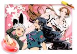  2girls black_hair breasts brown_hair cleavage diamond_wa_kudakenai gakuran hirose_kouichi jojo_no_kimyou_na_bouken large_breasts lipstick long_hair makeup multiple_girls ponytail school_uniform senbiki_(nonono69) tsuji_aya very_long_hair wavy_hair white_hair yamagishi_yukako 