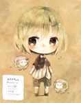  :3 animal blush brown_background chibi eyebrows_visible_through_hair green_hair looking_at_viewer original sencha_(senta_10) sheep short_hair solo translation_request yellow_eyes 