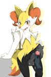  2017 anthro anthrofied balls black_fur blush braixen canine disembodied_hand duo fangs fox fur handjob humanoid_penis inner_ear_fluff male mammal mellonsoda navel nintendo nude open_mouth orange_eyes penis pok&eacute;mon pok&eacute;morph precum presenting red_fur red_nose sex simple_background solo_focus stick tongue video_games white_background white_fur yellow_fur 