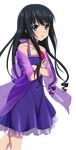  black_hair blue_eyes breasts cleavage collarbone crossed_arms dress flower long_hair looking_at_viewer minamiya_natsuki parted_lips purple_dress red_flower see-through sleeveless sleeveless_dress small_breasts solo standing strike_the_blood transparent_background 