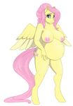  2017 anthro anthrofied areola breasts cutie_mark equine feathered_wings feathers female fluttershy_(mlp) friendship_is_magic hair hi_res long_hair mammal my_little_pony nipples nude pegasus pink_hair pregnant simple_background smile solo sugarcup white_background wings 