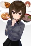  brown_eyes brown_hair commentary curry curry_rice food girls_und_panzer gomashi_(goma) kuromorimine_school_uniform looking_at_viewer nishizumi_maho nishizumi_miho noodles ramen rice short_hair thinking thought_bubble 