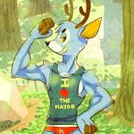  2013 abs animal_crossing anthro antlers athletic bam_(animal_crossing) blue_fur cervine clothed clothing deer digital_media_(artwork) evisceratedunicorn fur horn looking_at_viewer male mammal nintendo partially_clothed shirt simple_background smile solo tank_top underwear video_games 