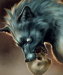  ambiguous_gender black_nose blue_fur canine digital_media_(artwork) dog feral fur mammal open_mouth simple_background skull solo tamberella teeth white_eyes 