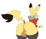  anthro anthrofied backsack balls big_balls big_butt bikerchu black_nose bottomless breasts butt claws clothed clothing dickgirl electricity facial_markings fur hair intersex legwear looking_back mammal markings nintendo perineum pikachu pok&eacute;mon presenting presenting_hindquarters shirt simple_background smile solo teeth thick_thighs video_games white_background wide_hips xingscourge 