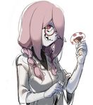  alternate_hairstyle bad_id bad_pixiv_id braid glasses hair_over_one_eye henpei_saboten holding_mushroom little_witch_academia long_hair mushroom pink_eyes pink_hair sharp_teeth simple_background sketch solo sucy_manbavaran teeth twin_braids white_background 