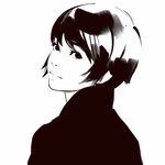  greyscale ilya_kuvshinov looking_at_viewer looking_back monochrome short_hair simple_background solo 