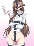  arashio_(kantai_collection) ball_gag bdsm blush bondage bound bound_arms bound_legs brown_hair crotch_strap gag harness highres kantai_collection long_hair maron_(kagamikunn) saliva straitjacket strap 