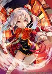  chinese_clothes cleavage_cutout double_bun long_hair looking_at_viewer nail_polish official_art open_mouth original red_eyes red_nails sid_story solo twintails unagipang white_hair yin_jiao_(sid_story) 
