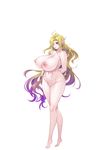  1girl aoi_nagisa_(artist) aoi_nagisa_(metalder) areolae blonde_hair blush breasts cleavage elf erect_nipples full_body huge_breasts long_hair misery_stentrem navel nude open_mouth pointy_ears red_eyes simple_background solo standing strap_gap very_long_hair white_background white_skin youkoso!_sukebe_elf_no_mori_he 
