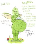  anthro anthrofied belly big_belly breasts female green_skin itswibo nintendo pok&eacute;mon post_vore scyther video_games vore 