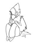  2017 anthro avian bird cardinal_(bird) clothed clothing critter_coven eye_patch eyewear female game_boy gamer monochrome nintendo rosie_(critter_coven) salted_milk smile solo video_games 