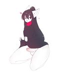  &lt;3 balls black_eyes black_hair bottomless clothed clothing domestic_cat felid feline felis fur girly hair kneeling long_hair looking_at_viewer male mammal mercy_(suelix) penis ponytail simple_background solo suelix sweater thick_thighs turtleneck white_background white_fur 