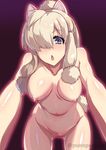  alpaca_ears alpaca_suri_(kemono_friends) animal_ears blonde_hair breasts chestnut_mouth commentary_request hair_over_one_eye highres kemono_friends large_breasts navel nipples nude open_mouth pussy short_hair solo tail twitter_username zeroshiki_kouichi 