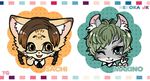  2girls artist_request brown_eyes brown_hair cat furry glasses green_hair multiple_girls short_hair teal_eyes 