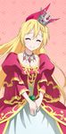  blonde_hair closed_eyes collarbone crown dress hair_between_eyes jewelry kirisaki_chitoge long_hair mini_crown necklace nisekoi red_dress smile solo very_long_hair 