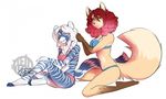  anthro bra breasts canine clothed clothing duo feline female fur hair kneeling mammal sitting smile teil underwear 