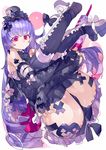  ass blood boots bow frills gothic_lolita hat kiyoichi_(acacia_soukyoukai) lolita_fashion long_hair original panties purple_hair red_eyes solo syringe thighhighs underwear 