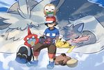  absurdres gen_1_pokemon gen_4_pokemon gen_5_pokemon gen_7_pokemon highres litten loe male_focus pikachu pokemon pokemon_(anime) pokemon_(creature) pokemon_sm_(anime) rockruff rotom rotom_dex rowlet satoshi_(pokemon) stoutland 