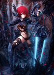  breasts kouson33 looking_at_viewer medium_breasts original red_eyes red_hair solo sword torn_clothes underboob weapon 