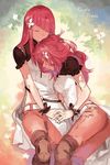  buun_ko closed_eyes devola flower hair_flower hair_ornament hair_over_one_eye highres holding_hands multiple_girls nier_(series) nier_automata popola red_hair siblings sisters twins wavy_hair 