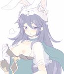  animal_ears blue_eyes blue_hair blush breast_conscious breasts bunny_ears bunnysuit commentary_request fire_emblem fire_emblem:_kakusei fire_emblem_heroes long_hair lucina nipples open_mouth sigh simple_background small_breasts solo tears teu_(navy) 