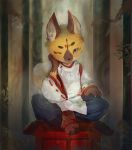 2018 anthro canine claws clothed clothing fox kemono male mammal one_eye_closed outside sarusa1 sitting solo 