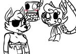  2016 2_heads animatronic anthro blush bow_tie canine duo exposed_endoskeleton eye_patch eyewear female five_nights_at_freddy&#039;s five_nights_at_freddy&#039;s_2 fox foxy_(fnaf) inkyfrog machine male mammal mangle_(fnaf) multi_head restricted_palette robot simple_background video_games white_background 