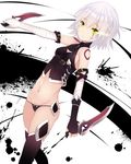  breasts dagger dual_wielding fate/apocrypha fate_(series) green_eyes highres holding jack_the_ripper_(fate/apocrypha) kiyomin short_hair silver_hair small_breasts solo weapon 