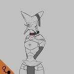  alien collar eyeless female grey_background monochrome monster not_furry simple_background solo standing unknown_artist 
