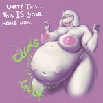  areola belly big_belly big_breasts bleedingstalker breasts caprine eyes_closed female fur goat long_ears mammal mature_female monster navel nipples post_vore slightly_chubby stomach_noises thick_thighs tongue tongue_out toriel undertale video_games vore white_fur wide_hips 