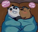  bear bed bedding blanket blush cartoon_network cuddling english_text grizzly_(character) grizzly_bear hug inside kissing male male/male mammal panda panda_(character) text unknown_artist we_bare_bears 