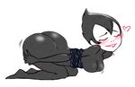  arms_behind_back ashi_(samurai_jack) ass bdsm biting black_bodysuit black_hair blush bodysuit bondage bound bound_arms breasts chain closed_eyes full_body huge_ass kneeling lip_biting nyxondyx samurai_jack short_hair solo spiked_hair 