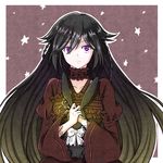  1girl alice_(pandora_hearts) black_hair dress long_hair pandora_hearts purple_eyes scissors stuffed_bunny stuffed_toy 