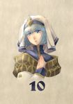  blue_eyes blue_hair brown_background countdown fire_emblem fire_emblem_echoes:_mou_hitori_no_eiyuuou open_mouth portrait silk_(fire_emblem) solo towa_(towa_no_jiyuuchou) veil 