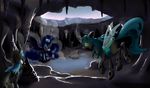  blue_hair changeling cosmic_hair detailed_background equine flying friendship_is_magic hair hooves horn insect_wings mammal my_little_pony nadnerbd queen_chrysalis_(mlp) sitting winged_unicorn wings 