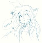  anthro clothed clothing ears_up english_text eyes_closed fangs feline female flora_(twokinds) fur hair happy keidran long_hair mammal monochrome open_mouth paws shirt simple_background sketch solo text tiger tom_fischbach turtleneck twokinds webcomic white_background 