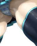  ass_visible_through_thighs black_legwear blurry close-up depth_of_field groin_tendon hatsune_miku multicolored multicolored_clothes multicolored_legwear panties simple_background sinensian skirt solo striped striped_panties thick_thighs thighhighs thighs underwear upskirt vocaloid white_background 
