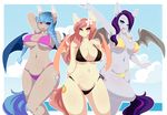  2014 anthro armpits bat_pony beach bikini breasts cleavage clothed clothing equine fan_character fangs glimmer_palette_(oc) group looking_at_viewer mammal my_little_pony navel one_eye_closed peach_blossom_(oc) pigtails re-sublimity-kun seaside sweet_hum_(oc) swimsuit wink 